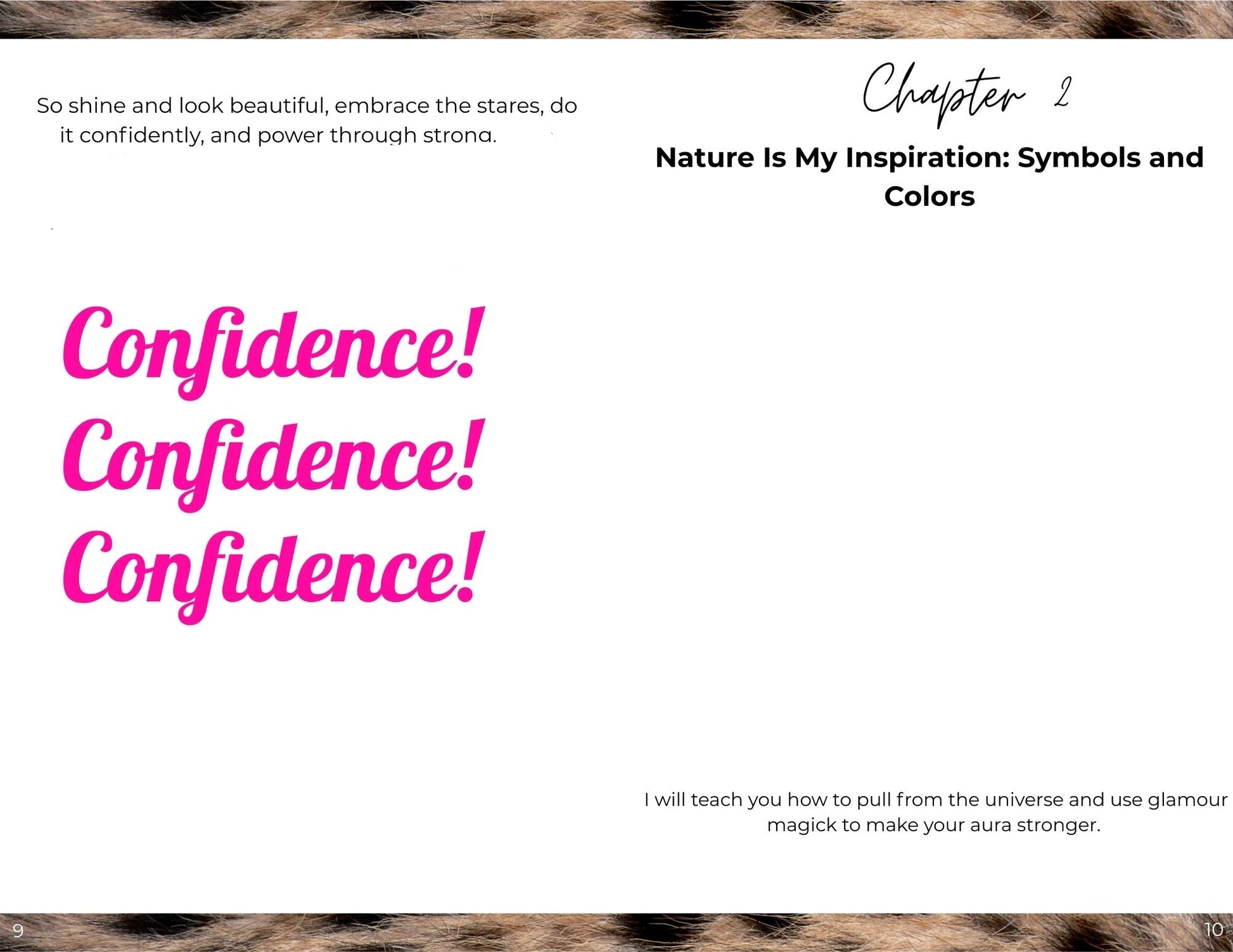 Page from a book with text and pink text overlay, featuring nature-themed content.